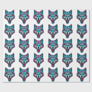 Cyberpunk Neon Wolf - Synthwave Robotdier Cadeaupapier