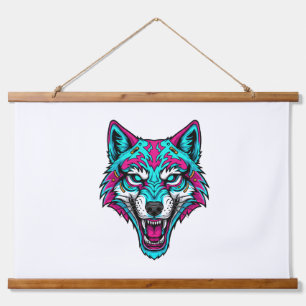 Cyberpunk Neon Wolf - Synthwave Robotdier Hangend Wandkleed