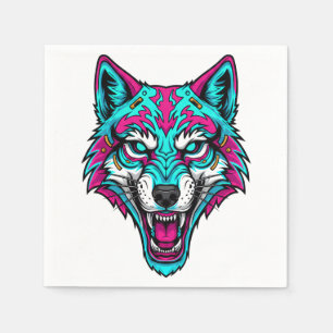 Cyberpunk Neon Wolf - Synthwave Robotdier Servet