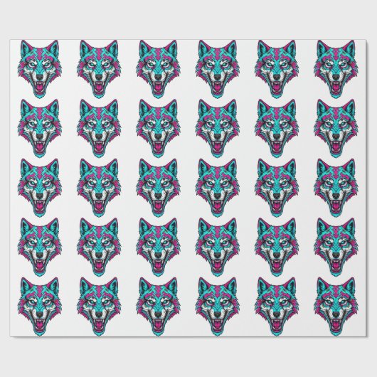Cyberpunk Neon Wolf - Synthwave Robotic Animal Cadeaupapier (Vlak)