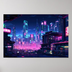 Cyberpunk Night City Rooftop Poster