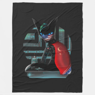 Cyberpunk Ninja Black Cat Fleece Deken