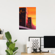 Cyberpunk orange ville IA affiche d'art