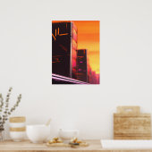 Cyberpunk oranje stad AI art poster (Keuken)