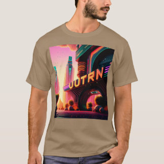 Cyberpunk Outrun City Futuristische AI Gegenereerd T-shirt