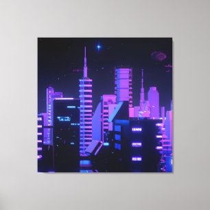 Cyberpunk paarse stad AI kunstcanvas Canvas Afdruk
