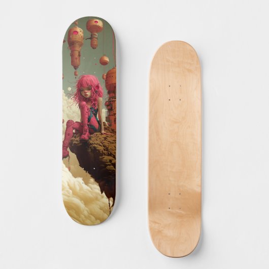 Cyberpunk pink girl skateboard (Voorkant)