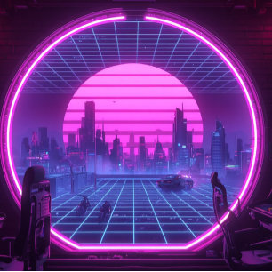 Cyberpunk portaal naar neon stad esthetische burea bureaumat