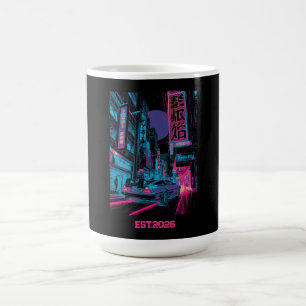 Cyberpunk Retro Neon Stad & Sportwagen Grafisch Koffiemok