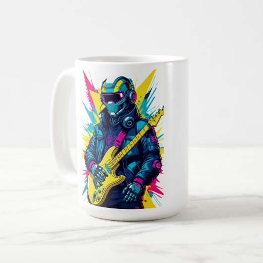Cyberpunk Robot Guitarist Synthwave Art Mug Koffiemok (Voorkant links)