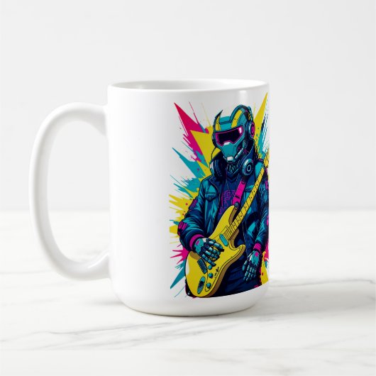 Cyberpunk Robot Guitarist Synthwave Art Mug Koffiemok (Links)
