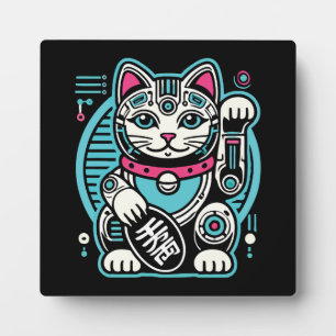 Cyberpunk Robot Maneki Neko Lucky Cat, Geld Fotoplaat
