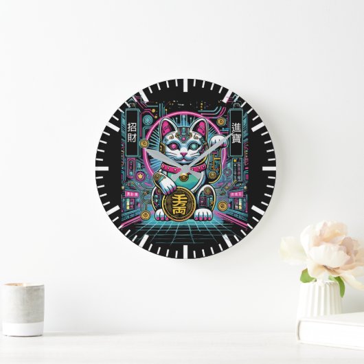 Cyberpunk Robot Maneki Neko Lucky Cat, Geld Grote Klok (Huis)