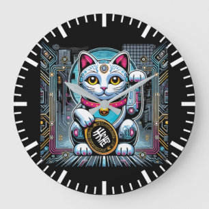 Cyberpunk Robot Maneki Neko Lucky Cat, Geld Grote Klok