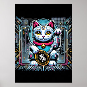 Cyberpunk Robot Maneki Neko Lucky Cat, Geld Poster