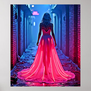 Cyberpunk Roze Licht Jurk Steeg Mysterie Kunst Poster