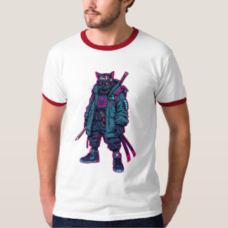 Cyberpunk Samoerai Kat Neon Anime Kunst T-shirt