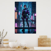 Cyberpunk Samurai Girl | Neon City Warrior Poster (Cuisine)