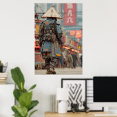 Cyberpunk Samurai Mecha Kegelvormige Hoed Poster (Thuiskantoor)
