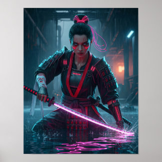 Cyberpunk Samurai Meisje Poster