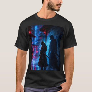 Cyberpunk Samurai Poster – Neon Ronin Shadow T-shirt