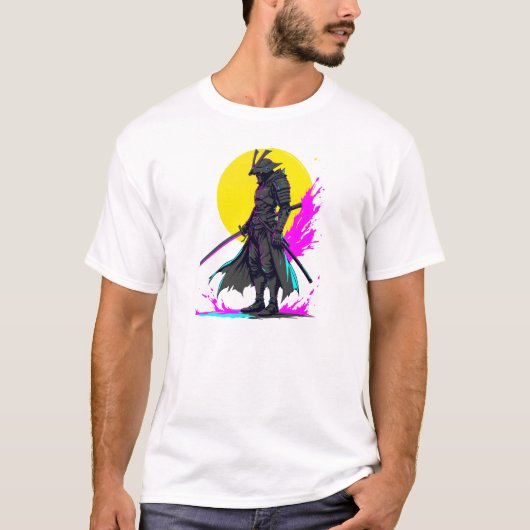 Cyberpunk Samurai Warrior Neon Art Design T-shirt (Voorkant)