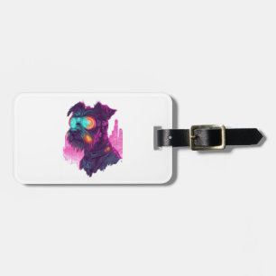 Cyberpunk Schnauzer � Futuristische Neon Hond Bagagelabel
