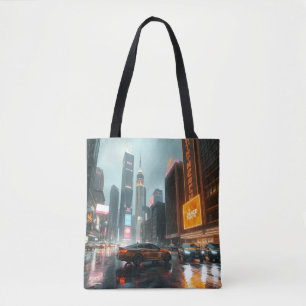 Cyberpunk Skyscrapper City Cars Draagtas