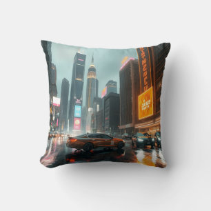 Cyberpunk Skyscrapper City Cars Kussen