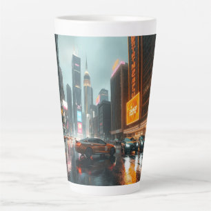 Cyberpunk Skyscrapper City Cars Latte Mok