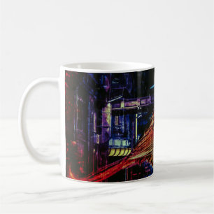Cyberpunk Sparrow in Neon CityScape Koffiemok