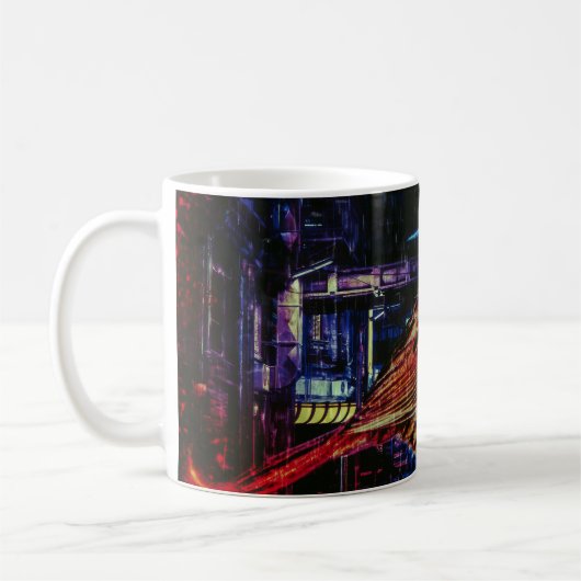 Cyberpunk Sparrow in Neon CityScape Koffiemok (Links)