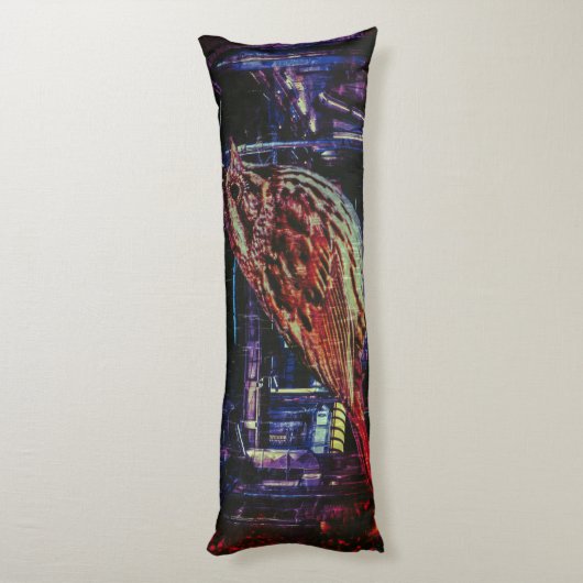 Cyberpunk Sparrow in Neon CityScape Lichaamskussen (Achterkant (Verticaal))