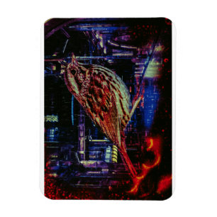Cyberpunk Sparrow in Neon CityScape Magneet