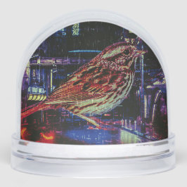 Cyberpunk Sparrow in Neon Cityscape Sneeuwbol