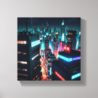 cyberpunk stad canvas afdruk