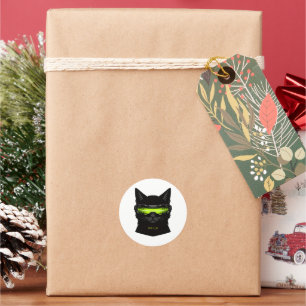Cyberpunk Stealth Kat Neon Groen Cyber Visor Ronde Sticker