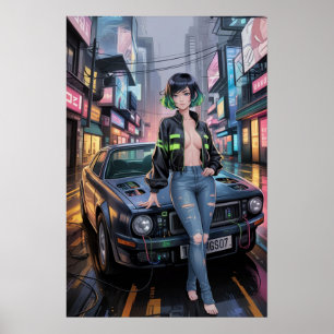 Cyberpunk Street Racer - Futuristisch Anime Girl & Poster