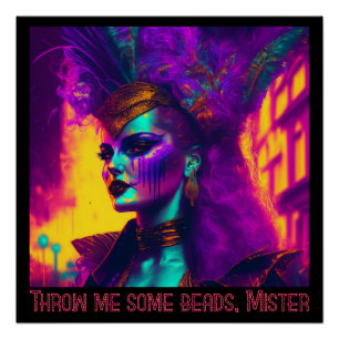 Cyberpunk synthwave Mardi Gras Femme Poster brilla