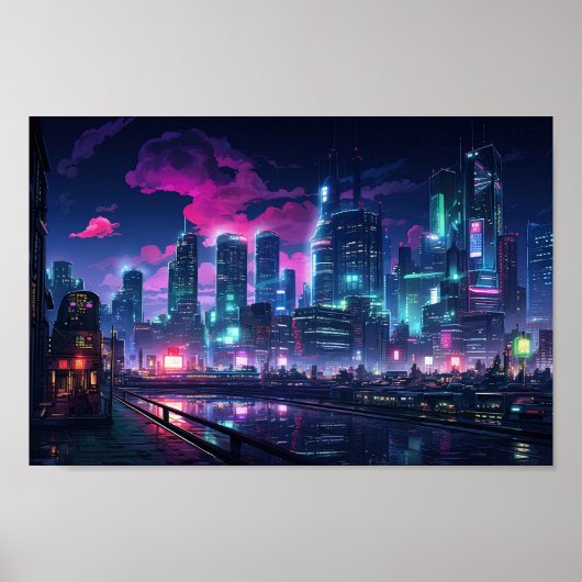 Cyberpunk Tokyo Riverfront Poster (Voorkant)