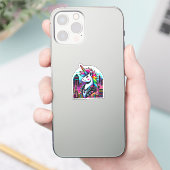 Cyberpunk Unicorn Neon Pixel Art Cityscape Design Sticker (Telefoon)