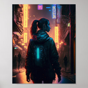 Cyberpunk-vrouw in de stad poster