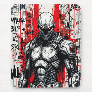 Cyberpunk Warrior Graffiti Mousepad – Rood, Zwart Muismat