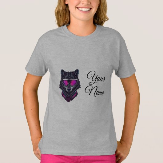 Cyberpunk Wolf Neon Art Personalizable Name Mug -  T-shirt (Voorkant)