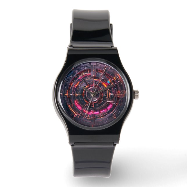 Cybertech Retro Futuristisch Horloge (Voorkant)