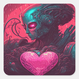 "CyberValentijn" Ontwerp van Cybernetische vrouw Vierkante Sticker