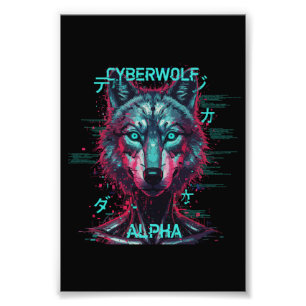 Cyberwolf Alpha Futuristische Neon Cyberpunk Wol Foto Afdruk