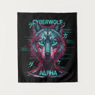 Cyberwolf Alpha   Futuristische Neon Cyberpunk Wol Wandkleed