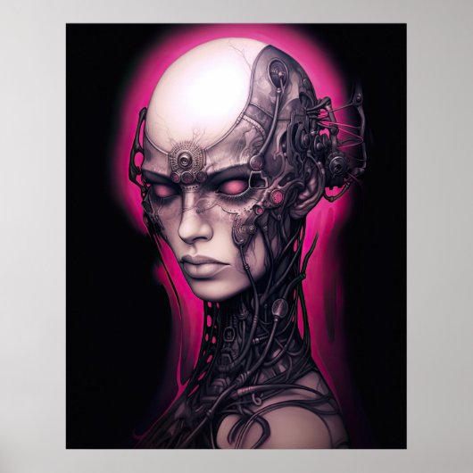 Cyborg Meisje Cool Tiener Roze Neon Poster (Voorkant)