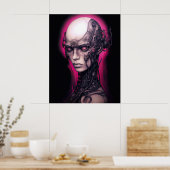 Cyborg Meisje Cool Tiener Roze Neon Poster (Keuken)